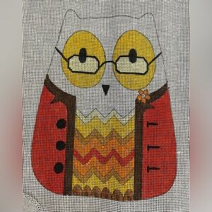 Handpainted Needlepoint Canvas Large 3D Stand Up OWL vintage 13 mesh colorful